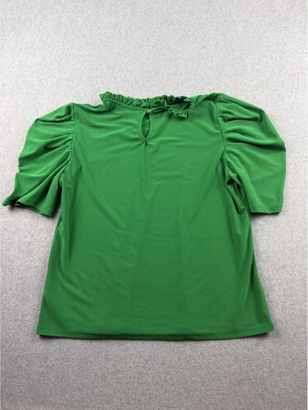 Kelly Green Puff Ruffle Neck Stretch Top - Picture 2 of 6